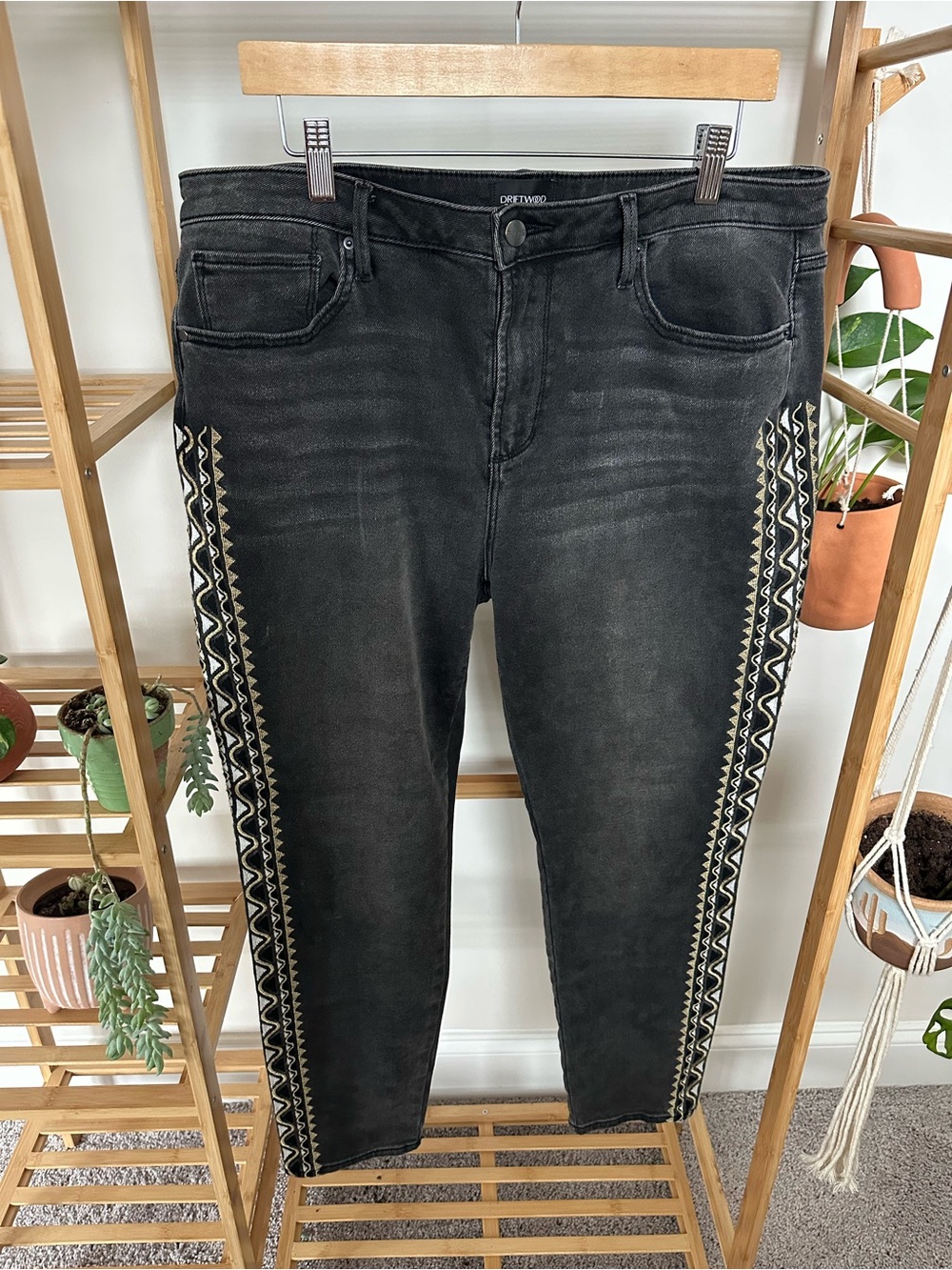 Driftwood Women’s Black Denim Embroidered Jeans